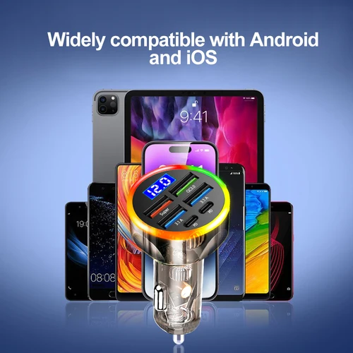 Imagen 2 del producto Cargador de coche de 200W QC3.0 tipo C, funda transparente de carga rápida PD para IPhone 15 14 13 12 Xiaomi Poco Samsung, carga rápida