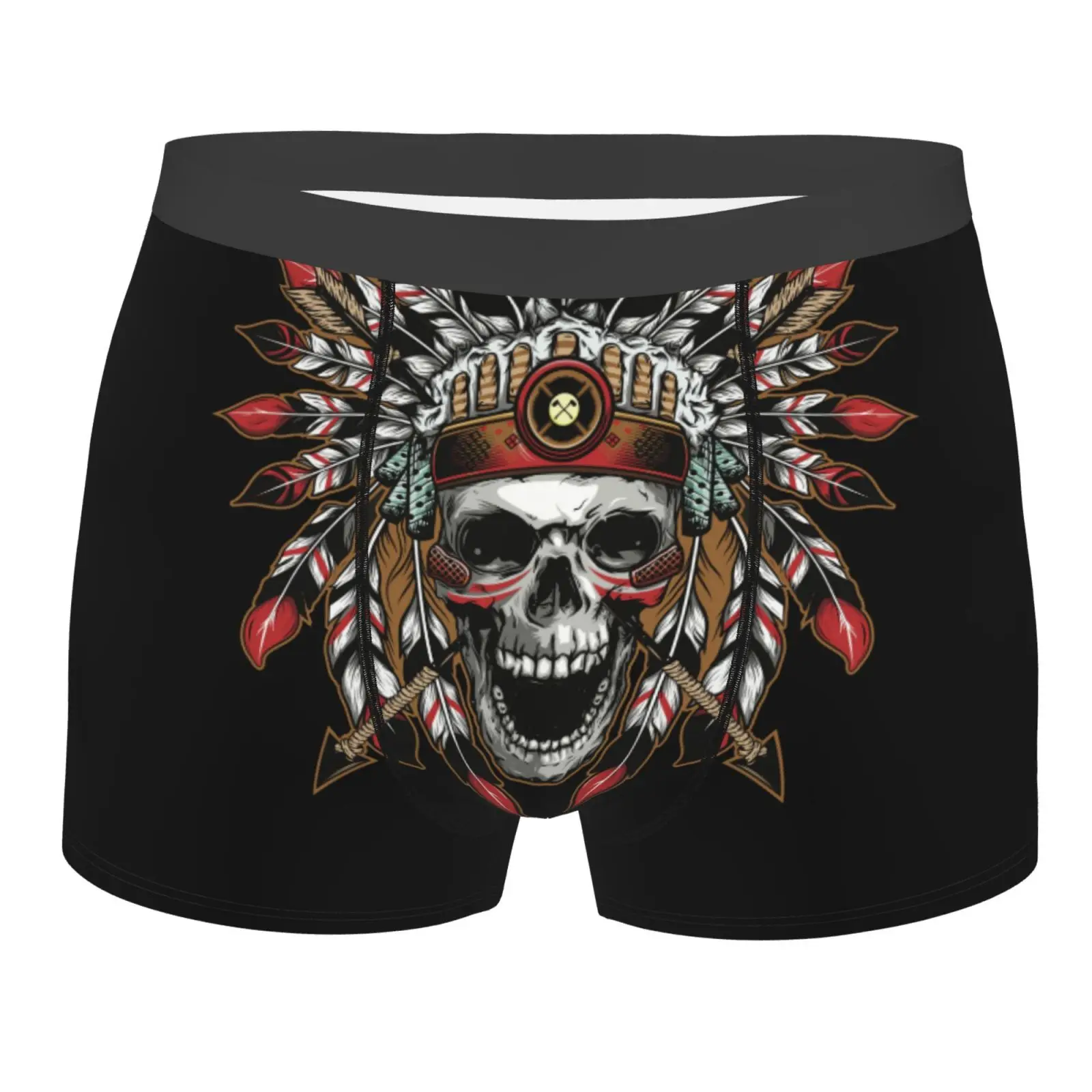 Ndian Skull in Black Pattern Men Underwear Boxers Breathable Mens Boxershorts Men's Panties Underpants Man Boxers Briefs Trunks
