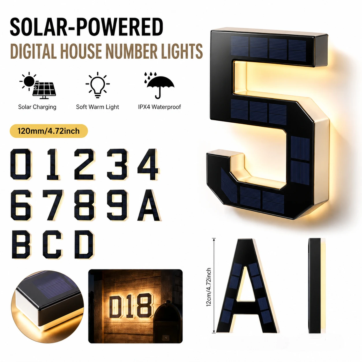 Decor Lighting Address - Modern Güneş Enerjili Ev Numarası Işığı
