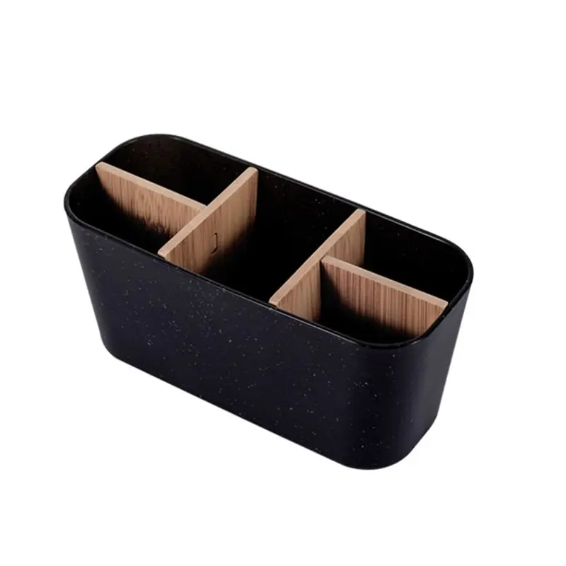 AEE4-Toothbrush Holders For Bathrooms, 5 Slots Toothpaste Organizer With Bamboo Divider Bathroom Accessories Storage