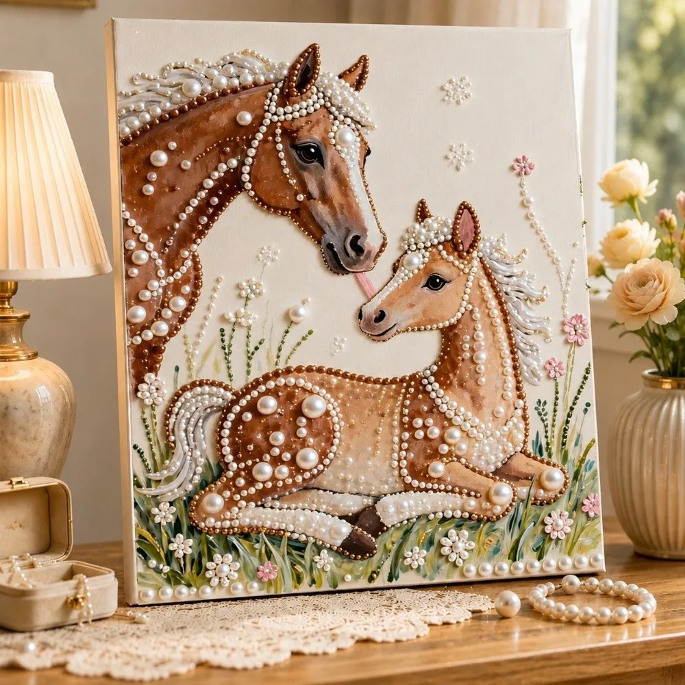 1 Set 11.8x15.7 inch Pearl Diamond Painting Kit DIY Frameless Canva Pearl Diamond Art Kits 5D Rhinestones Dots Art Special Shape