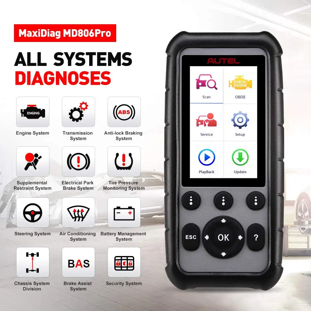 Autel OBD2 Scanner 2024 MaxiDiag MD806 Pro Code Reader Full System Scan Tool Car Diagnostics Oil BMS SAS DPF EPB Free Upgrade