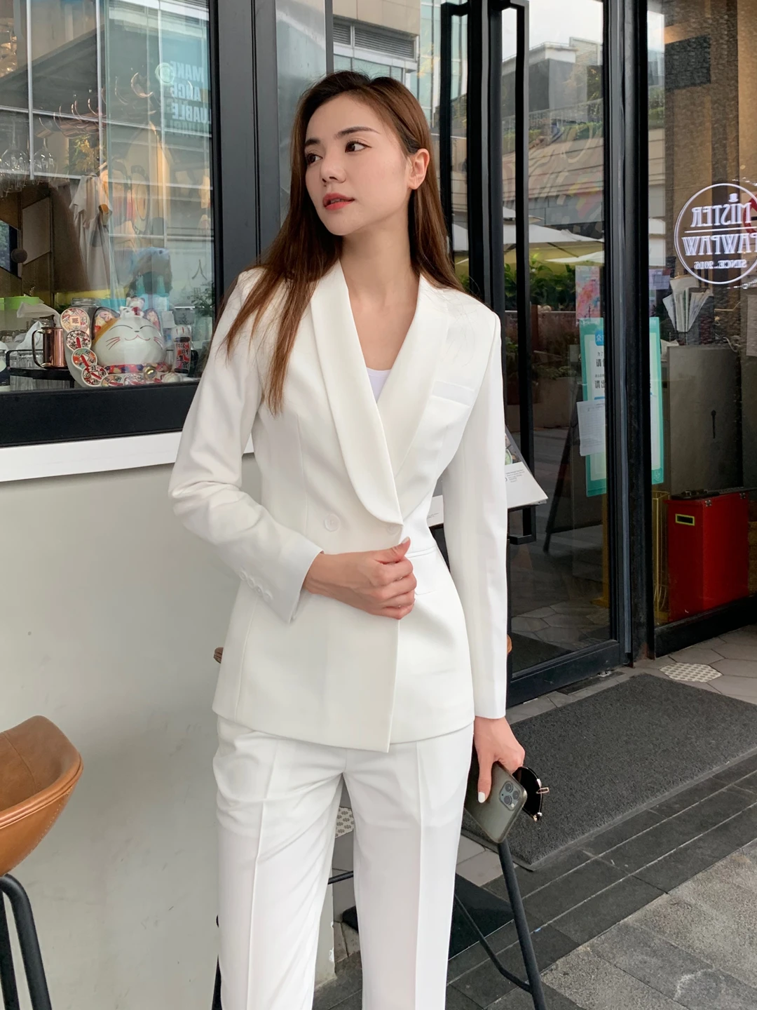 

White Slim Fit Women's Busin Suit Casual Korean Sle Faionable Profional Outerwear Ele Godd Look