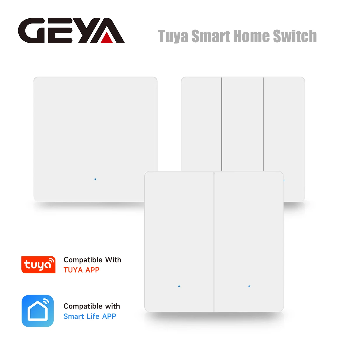 

WiFi Tuya Button Wall Switch Voice Smart Switch Wireless Scene 2.4 GHz White Light Switch 1/2/3Gang Works with Alexa Google Home