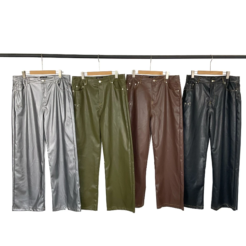 

THUG CLUB Trousers Autumn Winter Japanese-style Streetwear Brand Fashion Casual Metal Logo Decoration Thug Club Leather Pants