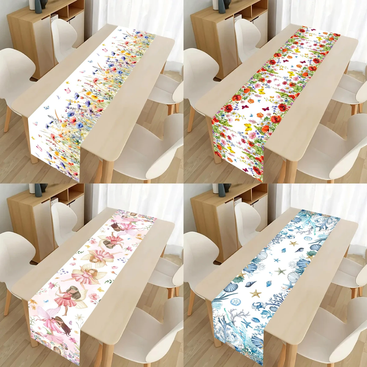 Spring Tulips Flower Fairy Table Runner Spring Summer Kitchen Dining Table Decor for Indoor Outdoor Home Holiday Party Decor