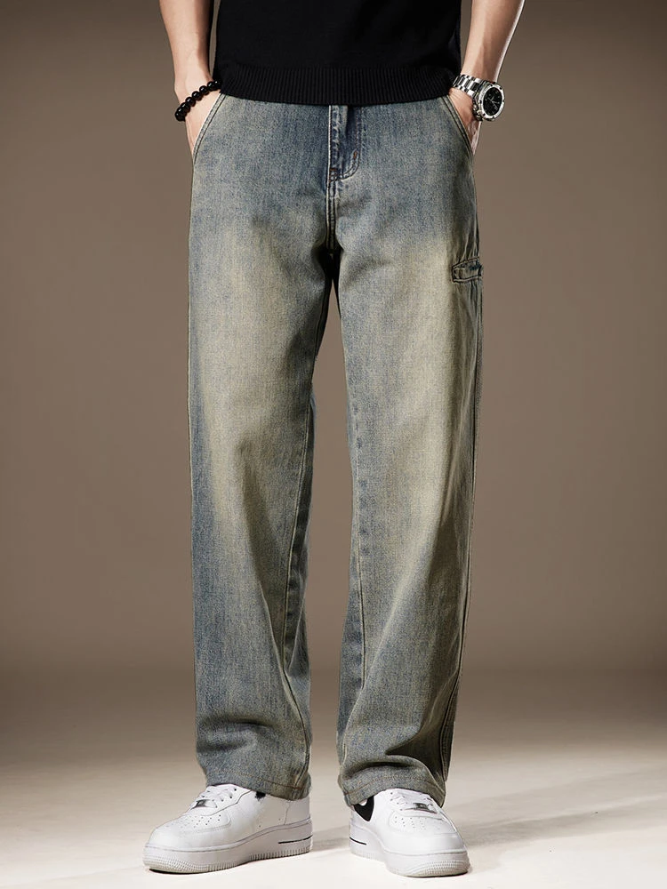 With Pockets Trousers Wide Leg Spring Autumn Loose Male Cowboy Pants Baggy Youthful Emo Men's Jeans Washed New In Retro Cheap