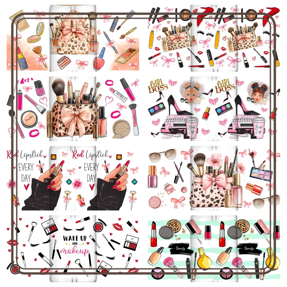 15 تصميم جديد ماكياج سلسلة ملصق مائي UV DTF كأس يلتف ل 16 أوقية مقاوم للماء UVDTF نظارات أكواب نقل ملصق القدح لتقوم بها بنفسك الهدايا التفاف