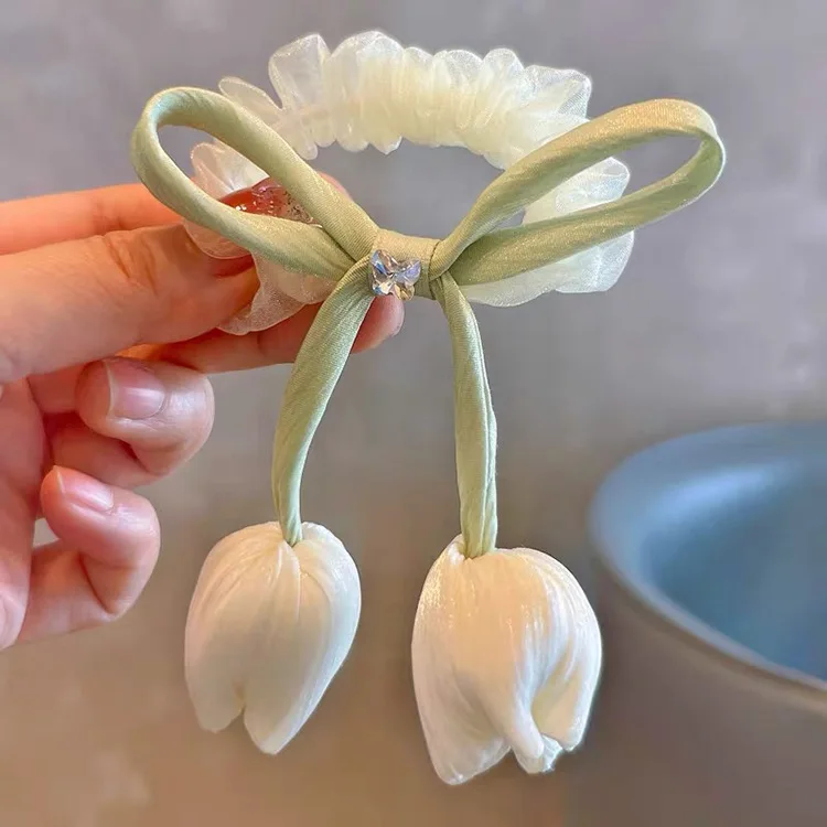 New Flower Headdress Children's Spring Tulip Large Intestine Hair Band Little Girl Back of Head Ball Head Hair Rope