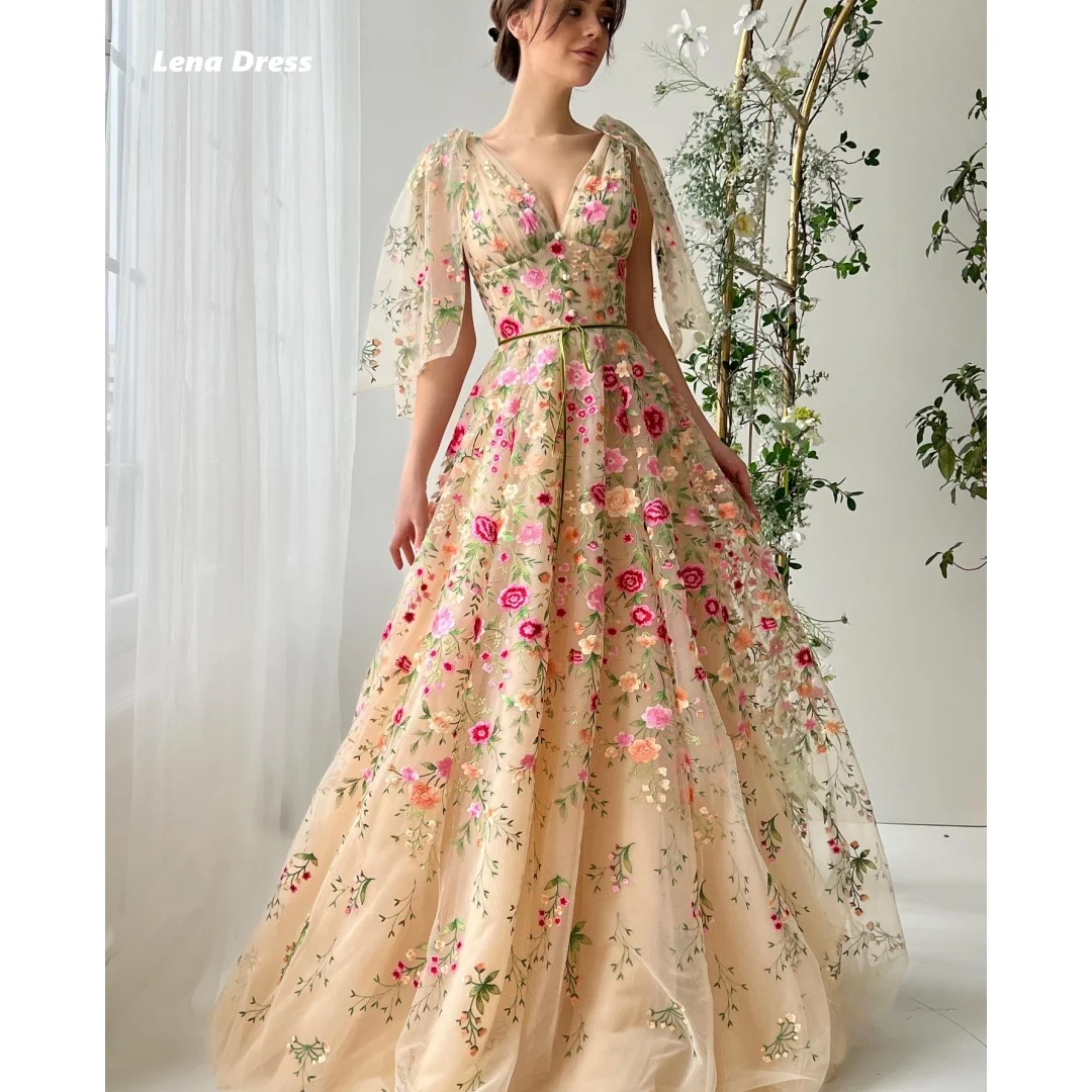 

Lena A-line Elegant Party Dresses Luxury Women Evening Dress Customized V-neck Floral Lace Women's Prom Dress 2025 Ball Gowns