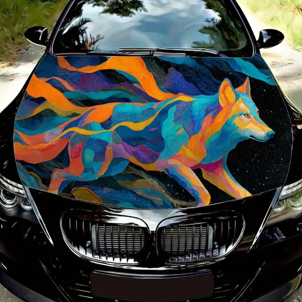Colorful Wolf print,car hood stickers,PVC waterproof Self adhesive car hood sticker,car hood decoration protection stickers,Auto