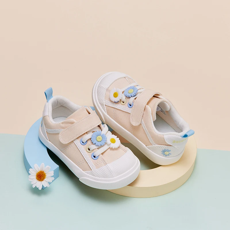 Dave Bella Children Girls Canvas Shoes Prints Casual Sneakers flower decoration Shoes Apricot Kids Shoes Girls DB3222554