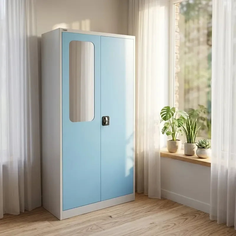 Modern Tengle 2-Door Swing Wardrobe Extendable Steel Clothes Storage Cabinet for Bedroom Home Use with Locking Closet