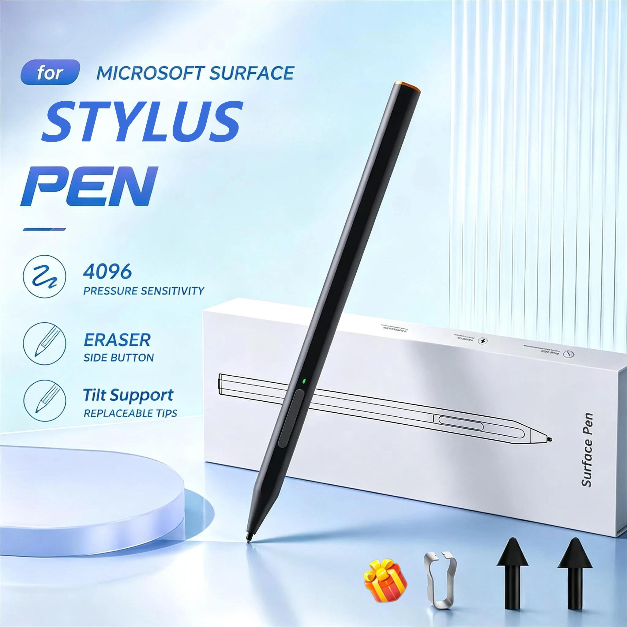 For Microsoft Surface Pro 11/10/9/8/X/7/6, Go3/Go2, Book, Laptop – 4096 Finest Control Palm Rejection Stylus Pen, Pencil Pro