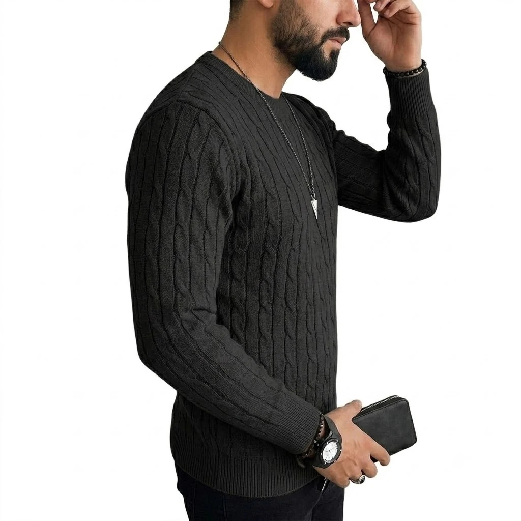 Herbst Herren Langarm Strickpullover Lässiger Rundhalspullover mit Zopfmuster Warme Strickwaren Pullover Sweatshirts oder Herren Arbeitsjacken – Detail 4