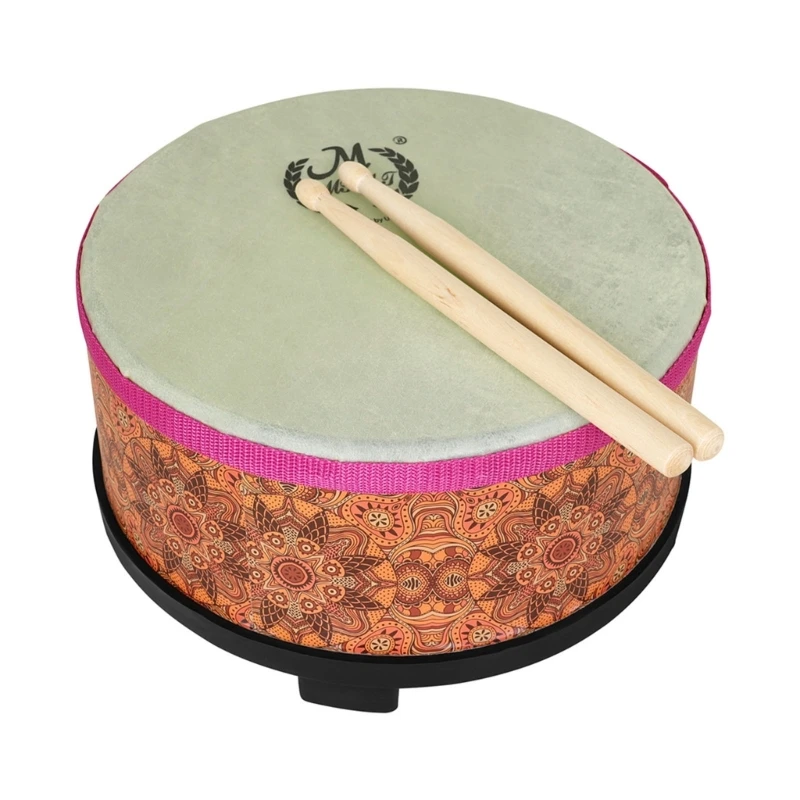 10inch Hand Drum Frame Drum Percussion Instrument with Feet and 2 Beaters