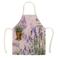 New Lavender Pattern Linen Kitchen Apron Home Cooking Baking Cleaning Supplies Adult Restaurant Kitchen Antifouling Apron