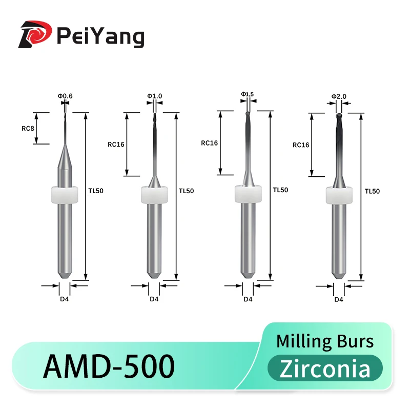 Dental Cad Cam Milling Zirconia Wax PMMA Burs Tungsten Carbide Made for  Aidite AMD-500 AMD-520  DC DLC SHC Coating