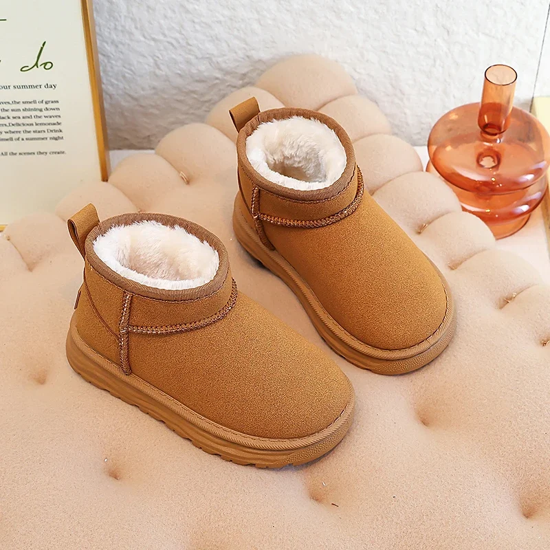 

Winter Children Simple Thermal Boots New Soft Kids Fashion Girls Warm Cotton Boots Solid Color Platform Boys Ankle Boots Slip-on