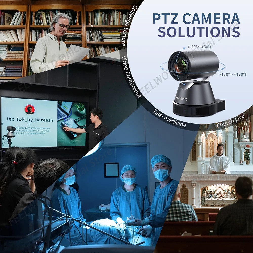 FEELWORLD-Camera PTZ per streaming live, zoom ottico 4K 12X 4K 12X, tracciamento automatico umano AI4K UHD HDMI USB IP, telecomando a basso rumore