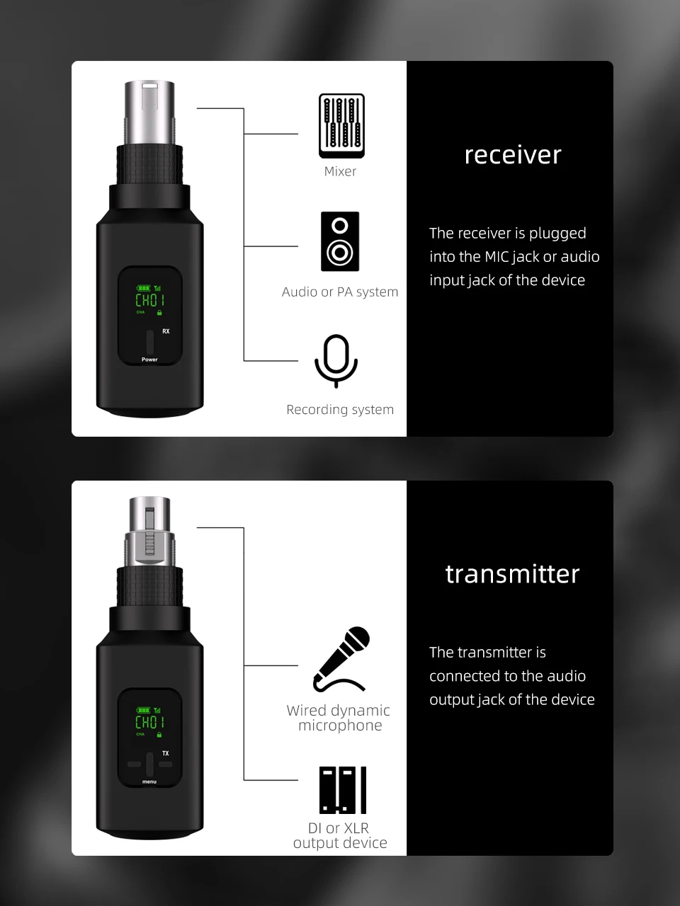 Wireless Microphone System G-MARK GX1.2 2.4G XLR Adapter 16 Channels Audio Transmitter And Receiver For Audio Mixer PA Speaker