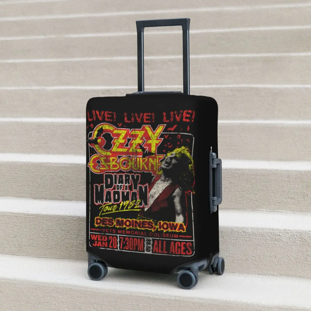 

Heavy Metal Rock Ozzy Osbourne Diary Tour Des Moines Iowa Suitcase Cover Cruise Trip Protector Flight Elastic Luggage Case