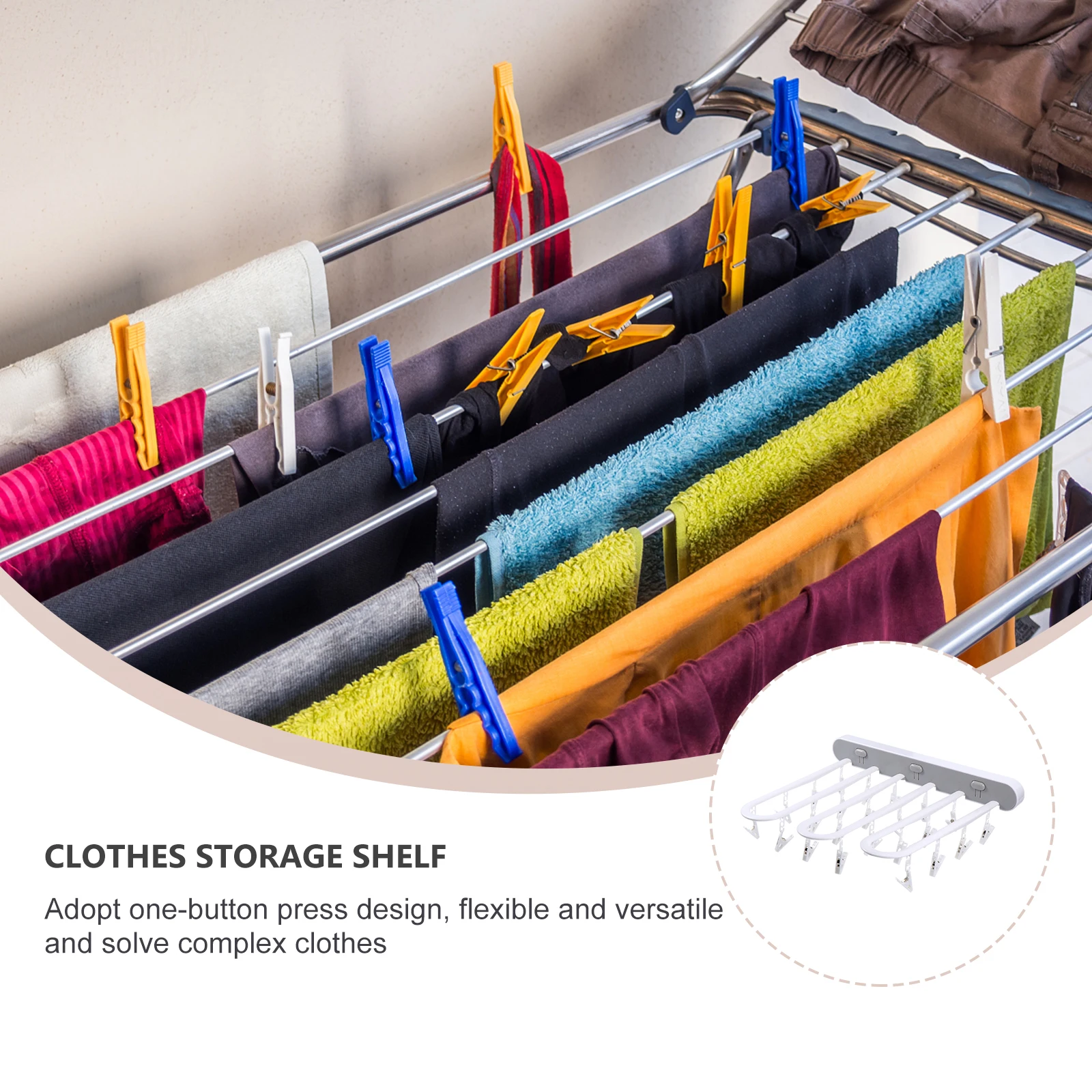 

1pc Flexible Press Wall Mounted Hanger Clothes Drying Rack Multifunction Socks Household