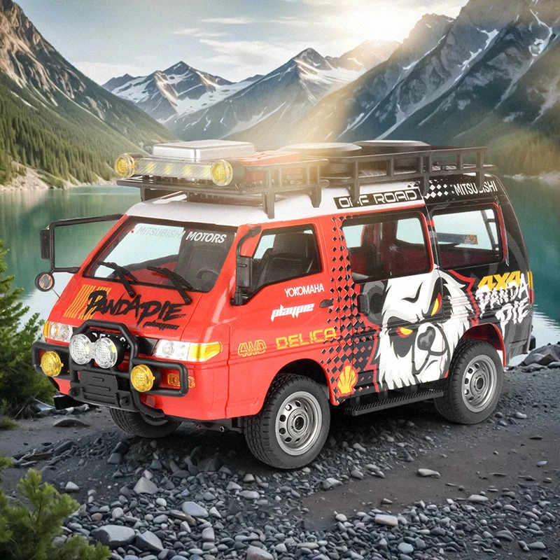 

1/24 4wd Mitsubishi Delica Rc Car Panda Painting People Carrier Mini Classic Retro Simulate Radio-Controlled Car