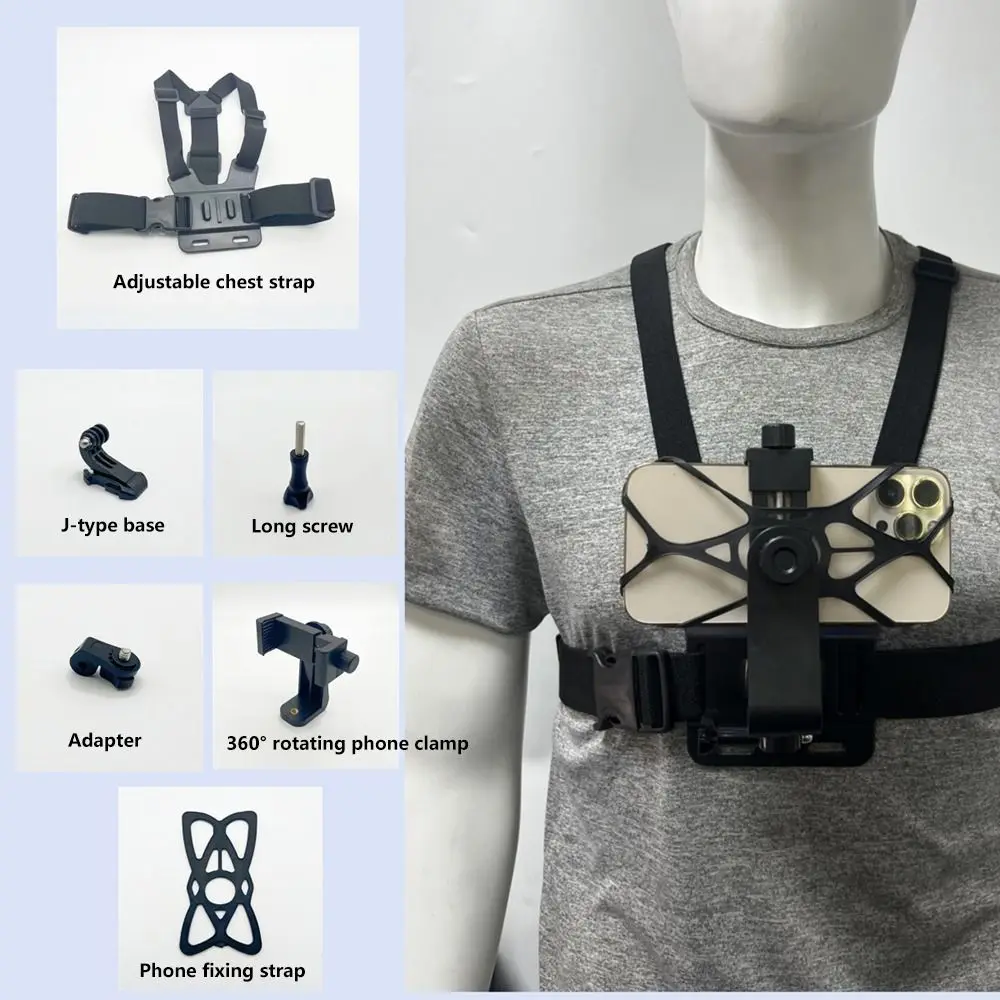 10 in 1 Phone Clip Holder Adjustable with Chest Strap Chest Mobile Phone Holder Universal Anti-drop for GoPro/iPhone/Samsung