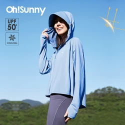 OhSunny Women Sun Protection Clothing UPF 50+ Summer Anti-UV Skin Coat Hooded Breathable Long Sleeve for Outdoor Sport Cycling