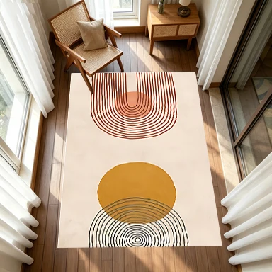 Bohemian Style Line Art Oval Carpet Modern Minimalist Carpet Floor Soft Non-Slip Carpet Indoor Home Decoration