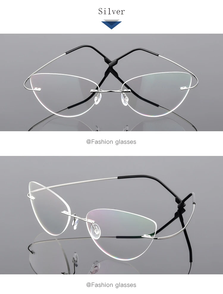 Grenzenlose Titan Legierung Cat Eye Lesebrille Frauen Anti Blau Licht Rezept Presbyopie Brille Weibliche Klassische Leser – Detail 7