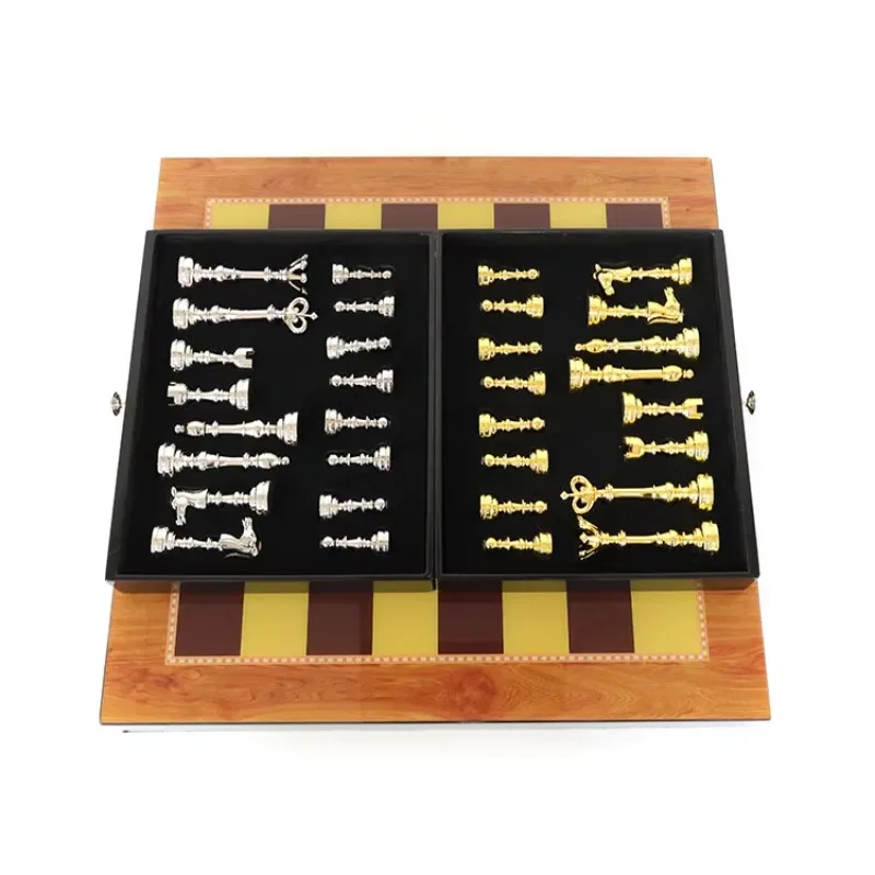 رائجة البيع الحديثة الفاخرة المعادن البني خشبية الشطرنج مجلس لعبة الطاولة الدولية لغز لعبة قطعة مجموعات الأطفال MDF البلاستيك #4