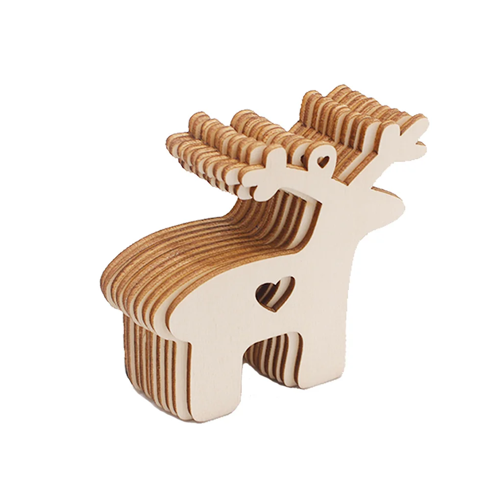 

30Pcs Elk Wood Hanging Ornaments Hollow Heart Design Durable Christmas Craft Decorations for Party Home DIY Wooden Ornament