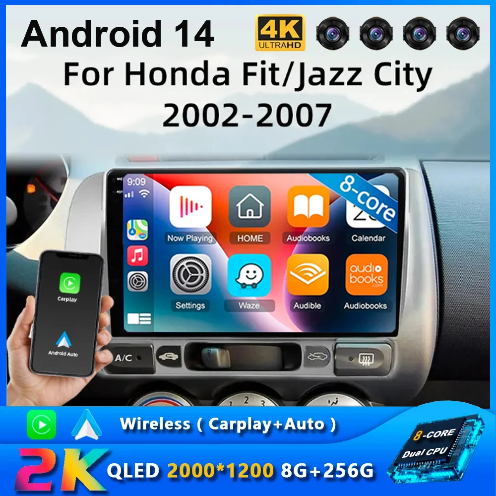 

2 Din Android 14 автомобильный стерео радио мультимедийный видеоплеер для Honda Fit Jazz City 2002 2003 2004 2005 2006 2007 GPS-навигация