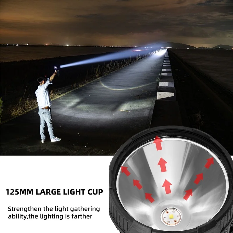 XP70 High Power Rechargeable Led Flashlight Searchlight Powerful Torch Spotlight Portable Lighting with 9000mAh Lithium Battery