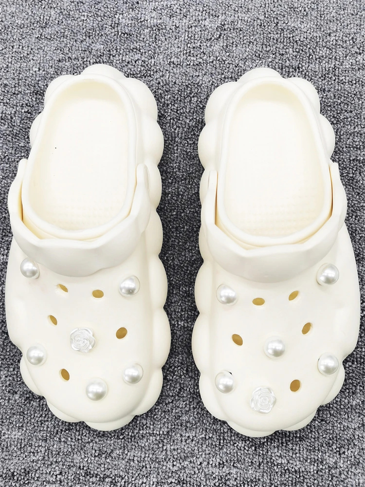 12PCS Schuh Charms Zubehör DIY Clogs Schnalle Elegante Imitation Perlen Blumen Dekoration Fit Frauen Strand Tasche Sandalen Party geschenk – Detail 5