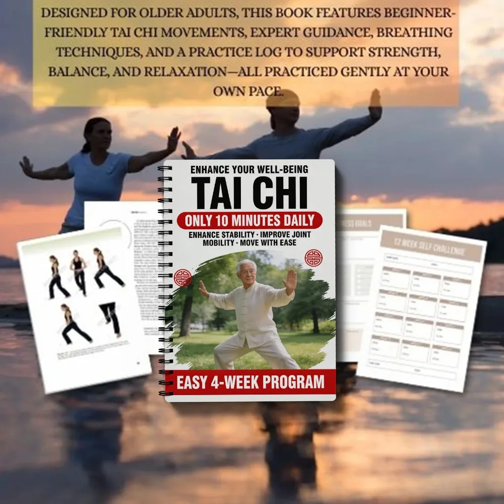 Tai Chi Practice Book for Seniors & Beginners Spiral-Bound Martial Arts Exercise Manual with Progressive Daily Workout Pages