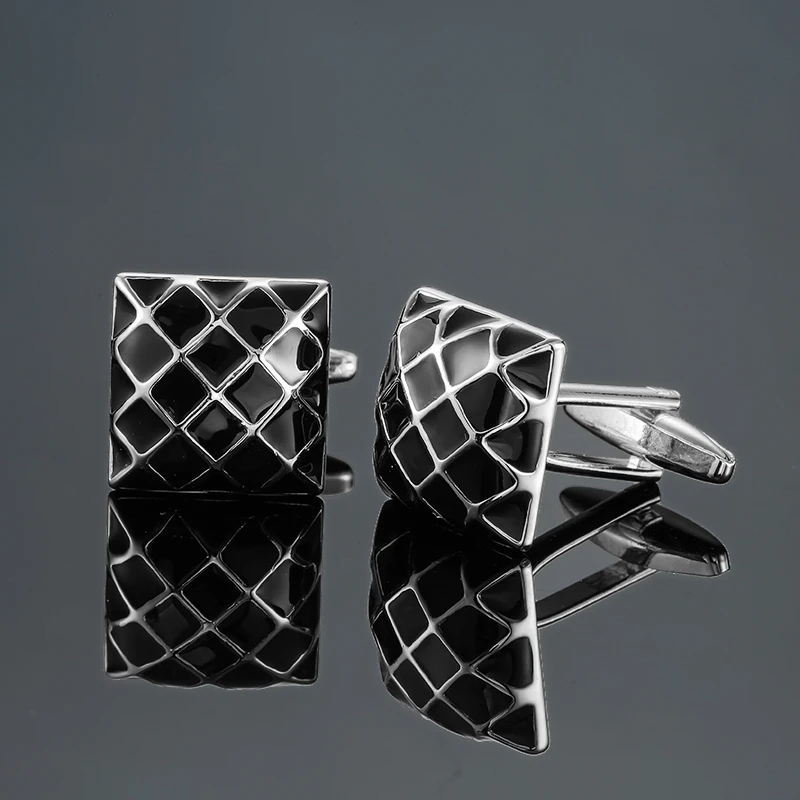 Men\'s French shirt cufflinks copper material black enamel mesh cufflinks fashion clothing accessories wholesale