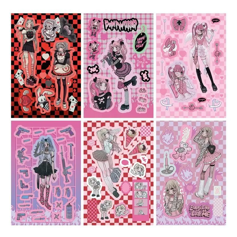 SKYSONIC 6pcs Agenda Journal Stickers Cool Girl Series Decor Stickers Kawaii Kpop Idol Card Album Sticker Korean Stationery