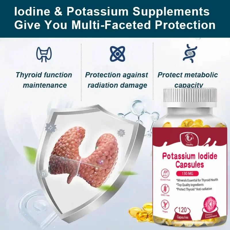 Vitality Potassium Iodide Capsules KI (Stable Iodine) 130 mcg per Day - Thyroid Support Supplement