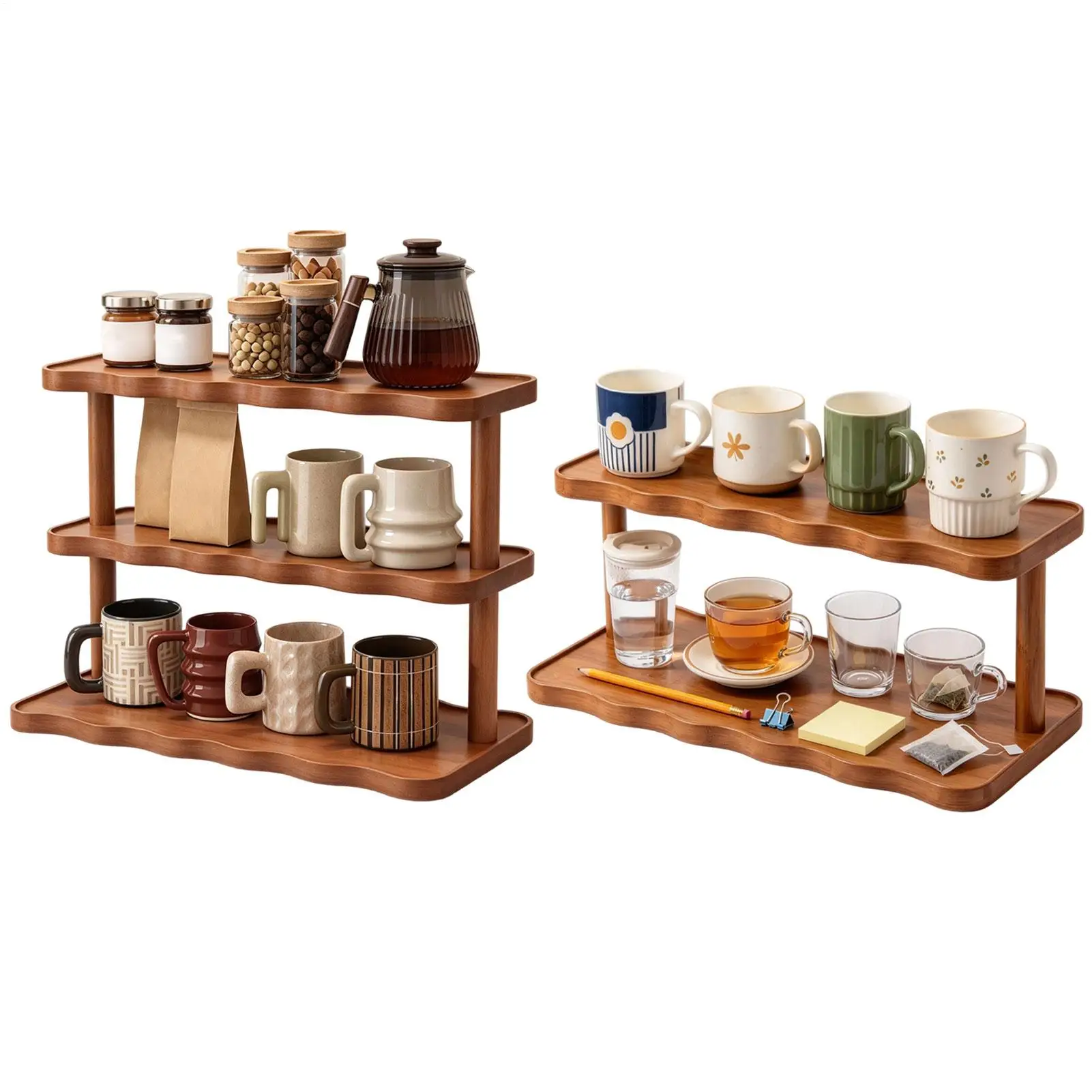 Coffee Mug Storage Rack Multi Purpose Kitchen Desktop Display Shelf 2/3 Layer Cup Organizer For Kitchen Bar Cafe Home Office