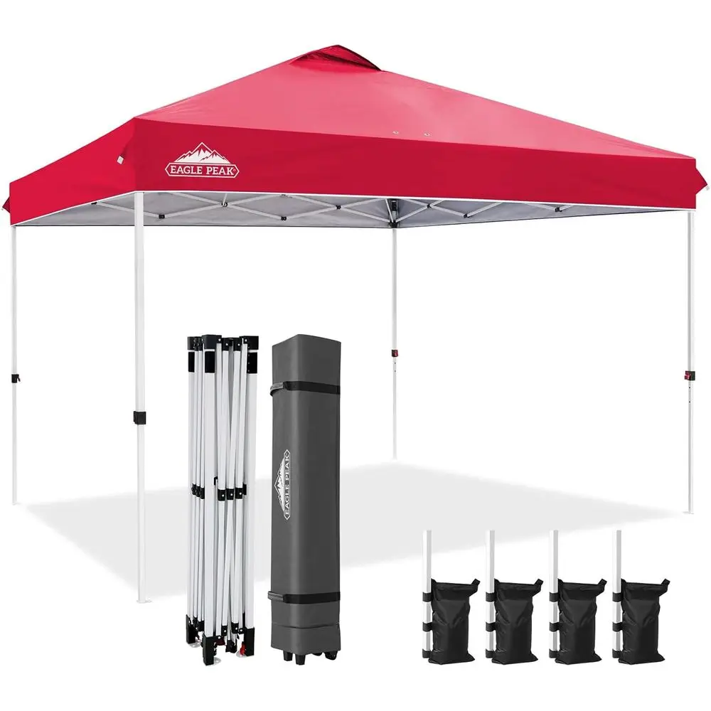 

Portable Wheeled Bag Tent, 8 Stakes, 4 Ropes, 4 Weight Bags, Quick Setup, 12x12 ft, 144 sq ft Shade, Red