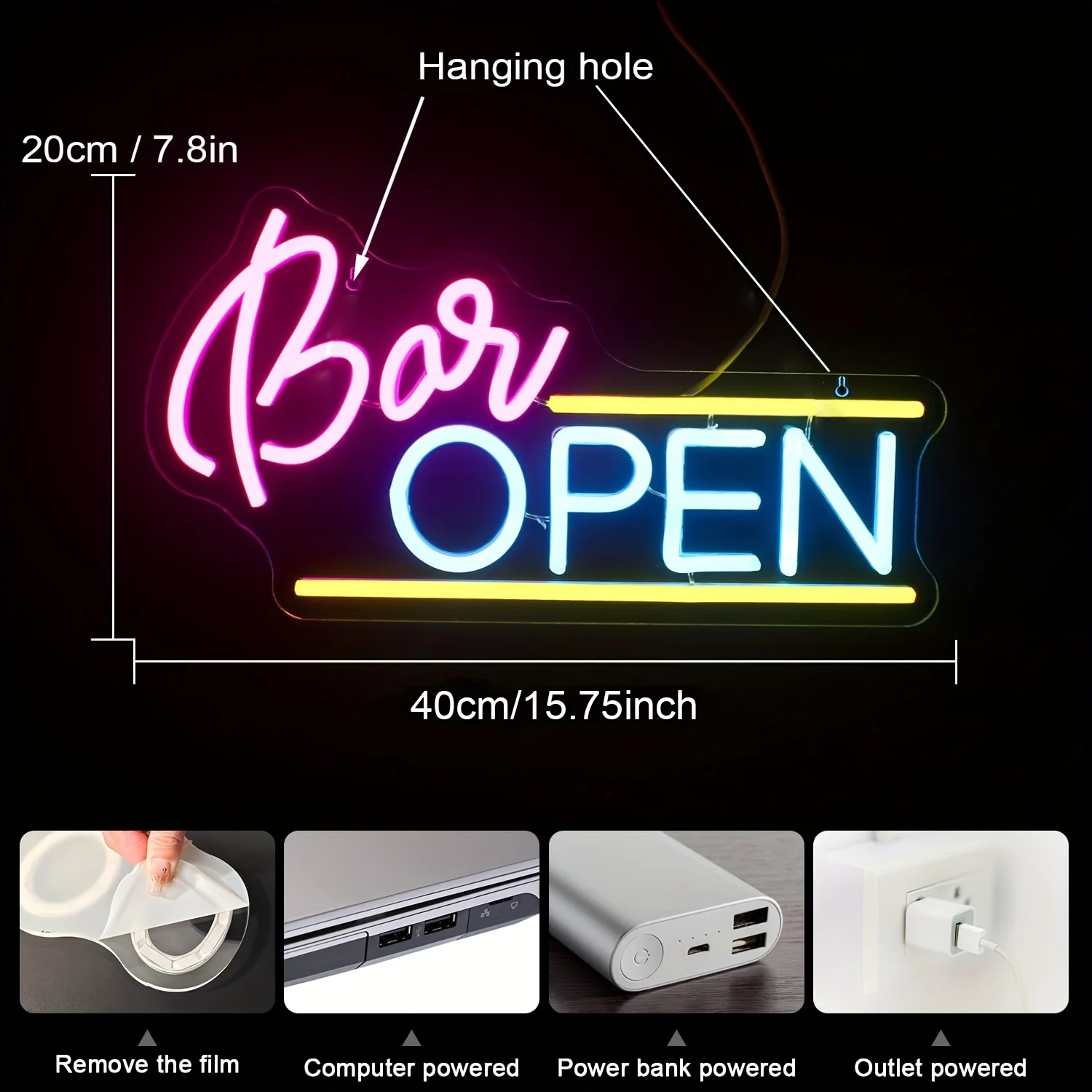 Bar open neon sign, LED Neon Light Sign, Suitable For Party Wall Decoration, USB Poweredo Suitable For bar Decoration, Gfts