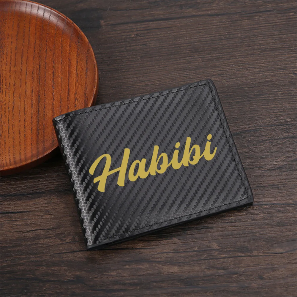 Habibi gold cursive letters black background Men's Wallets Simple Business Modern Stylish Printing Design Gifts For Father Boyfr