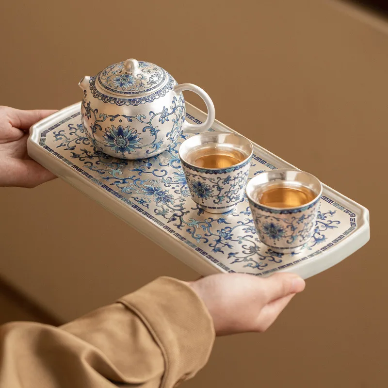 

Lucky Nian Lian lver Tea Set One Pot Two Cups High-end Light Luxury Teapot Teacup Gift Housewarming Gift Box