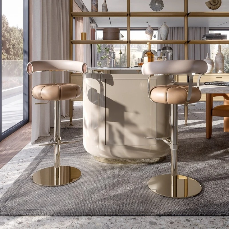 Leather Balcony Bar Stools Nordic Swivel Reception Desks Bedroom With Back Bar Chairs Soft Comfortable Sillas Bar Furniture