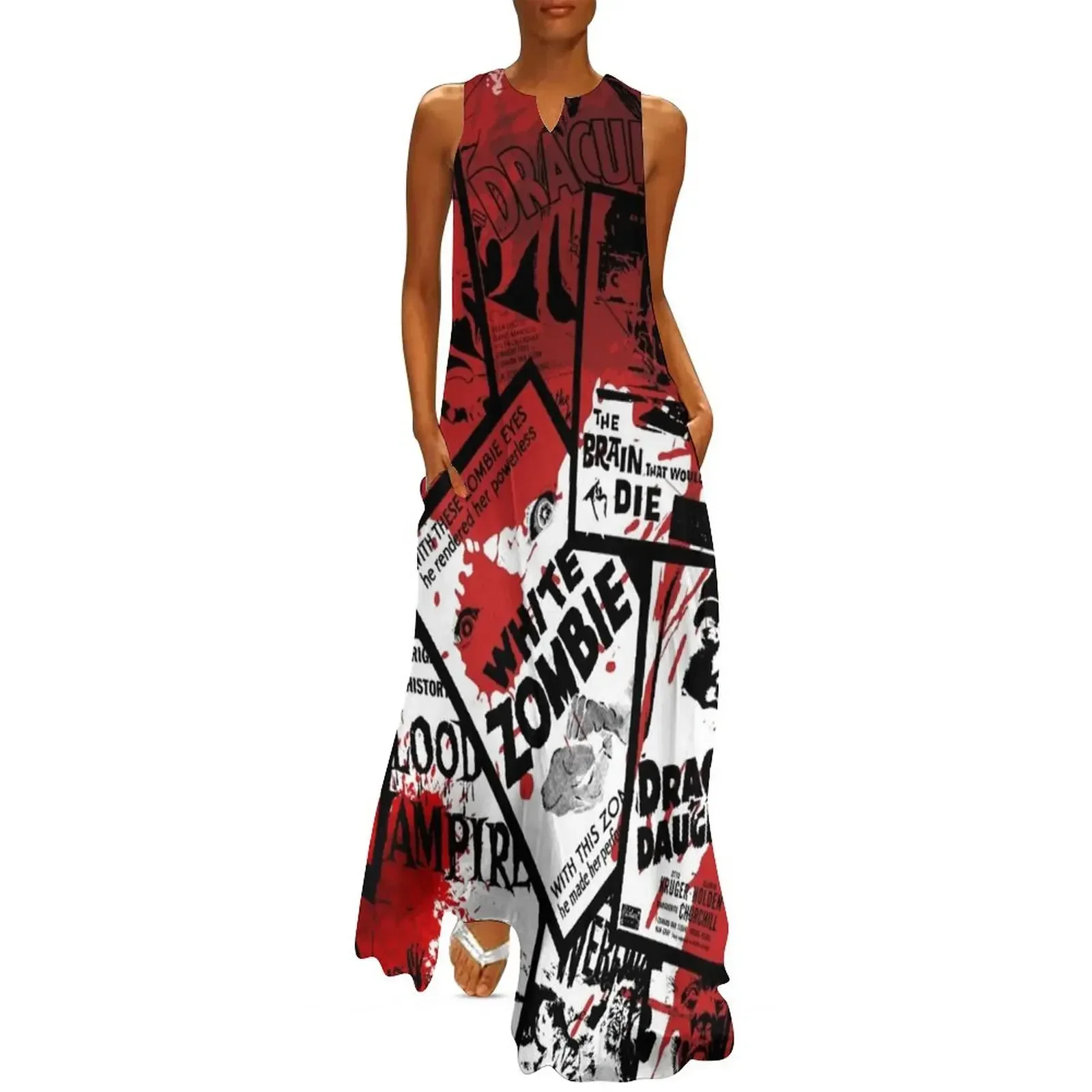 

Copy of Classic Vintage Horror Movies Collage Black and White Bloody Long Dress evening dress Women's summer skirt Dress
