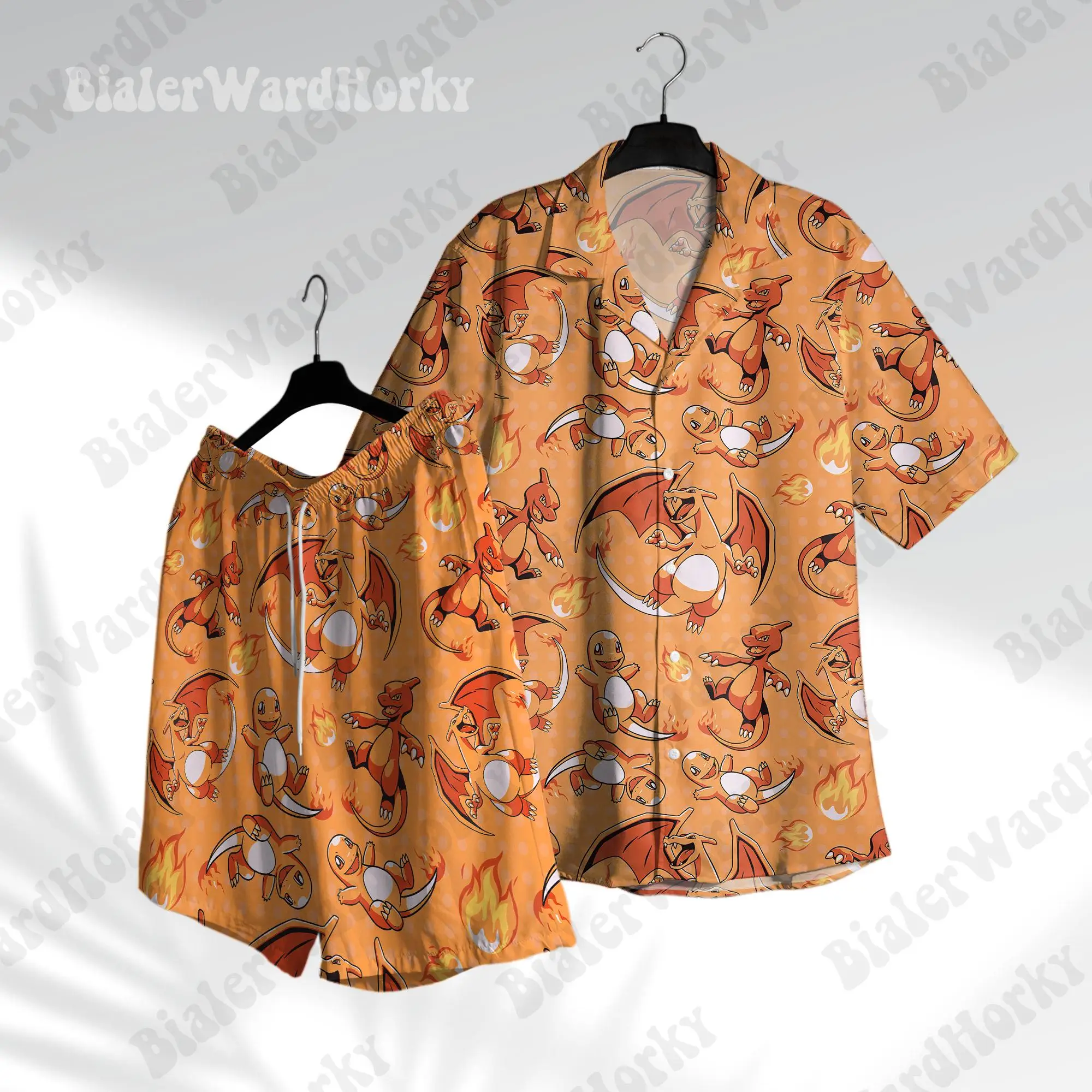 Pokémon Charizard Hawaiian Shirt Charmeleon Anime graphic Vacation Apparel Summer Men's T-Shirt Children's Clothing Tee Woman ﻿