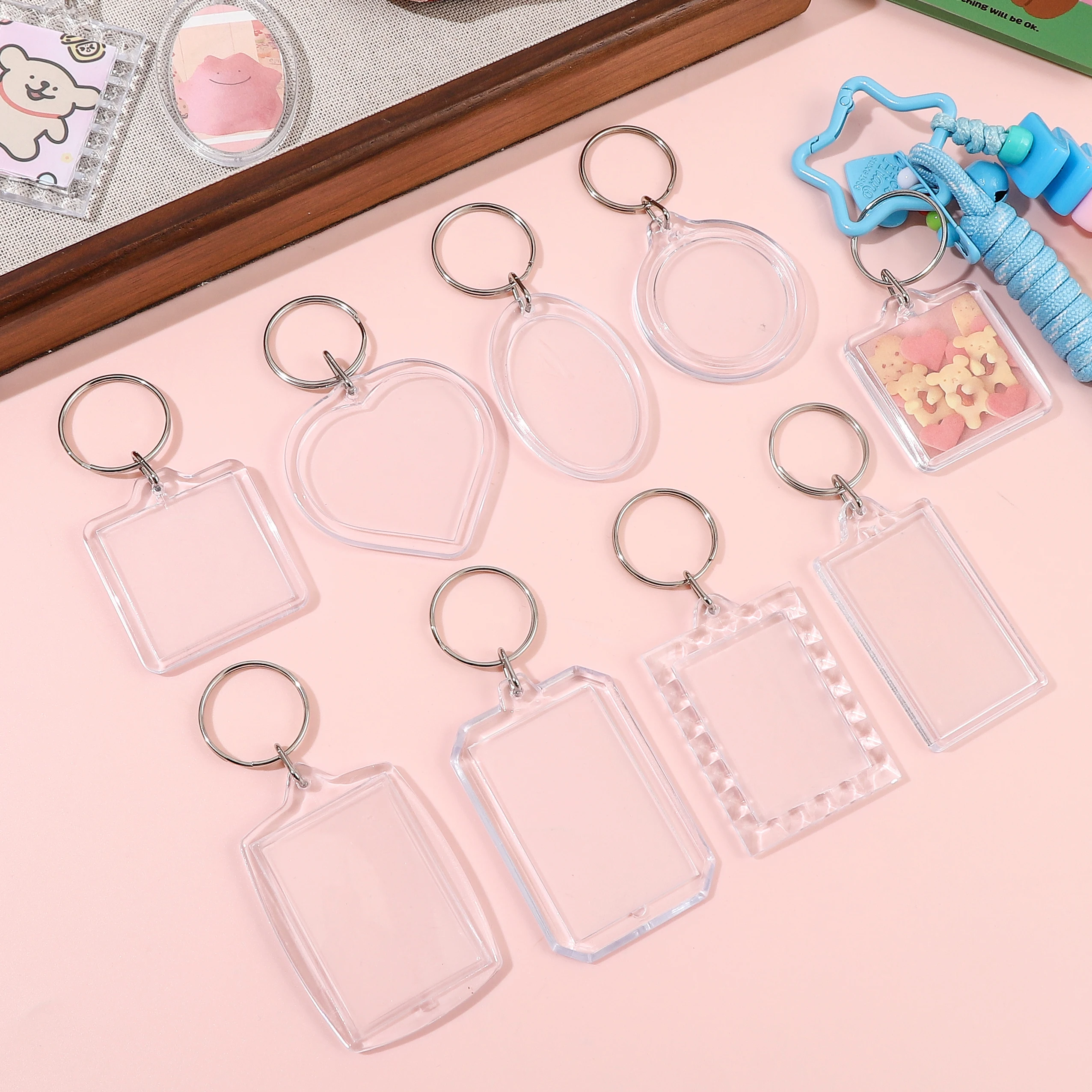 พวงกุญแจกรอบรูปใส 5/10 ชิ้น หลายรูปทรง อะคริลิกใส สำหรับทำเครื่องประดับ